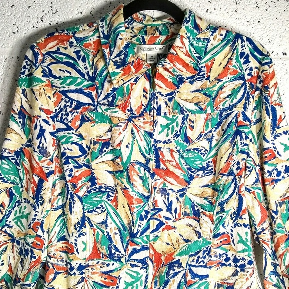 Coldwater Creek Sz Medium Linen Floral Jacket Coat - Picture 1 of 8